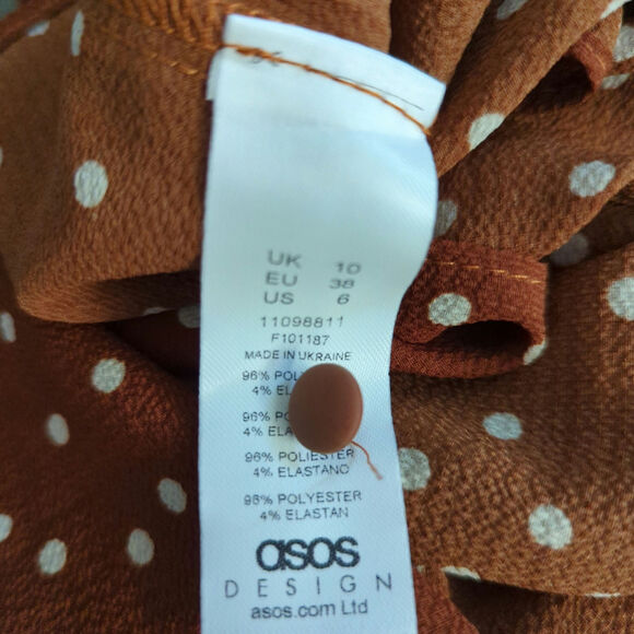 ASOS DESIGN Brown Polka Dot Teired Flowy Long Sleeve Mini Dress Size 6 Fall - Picture 5 of 7